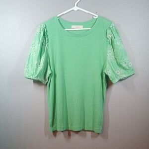 LOFT Women's Mint Green Eyelet Sleeve Top Size XL